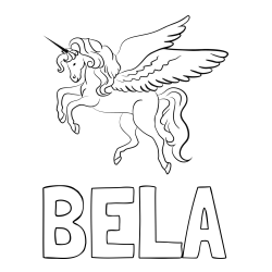 Online izdelana pobarvanka - Pobarvanka imena BELA in lepa pobarvanka samoroga