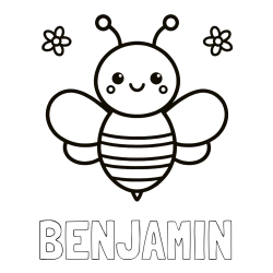 Online izdelana pobarvanka - Pobarvanka imena BENJAMIN in otroška pobarvanka čebele