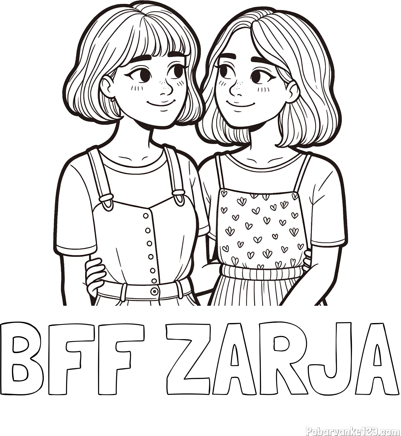 Pobarvanka imena BFF ZARJA in pobarvanka dveh najboljših prijateljic