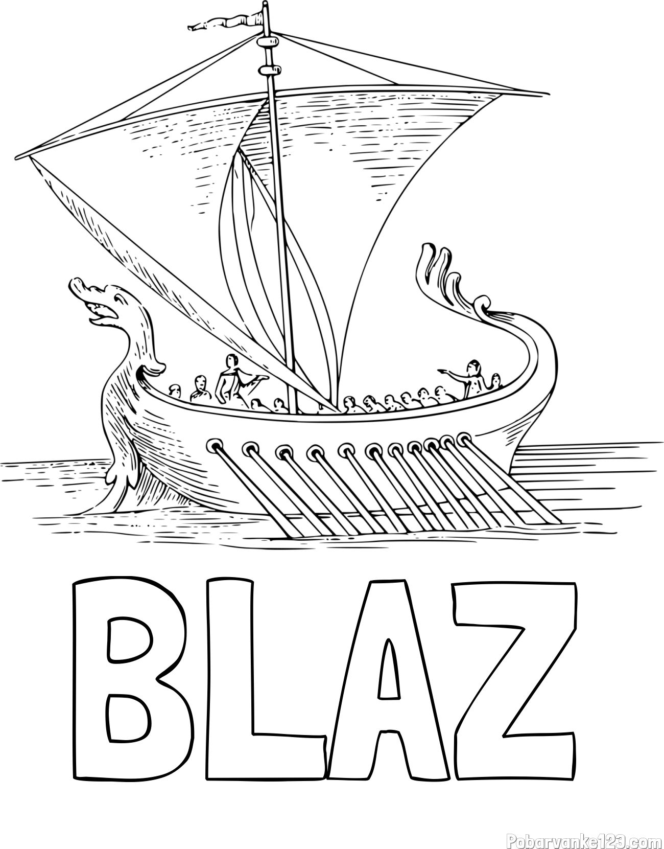 Pobarvanka imena BLAŽ in pobarvanka stare bojne ladje - galeje