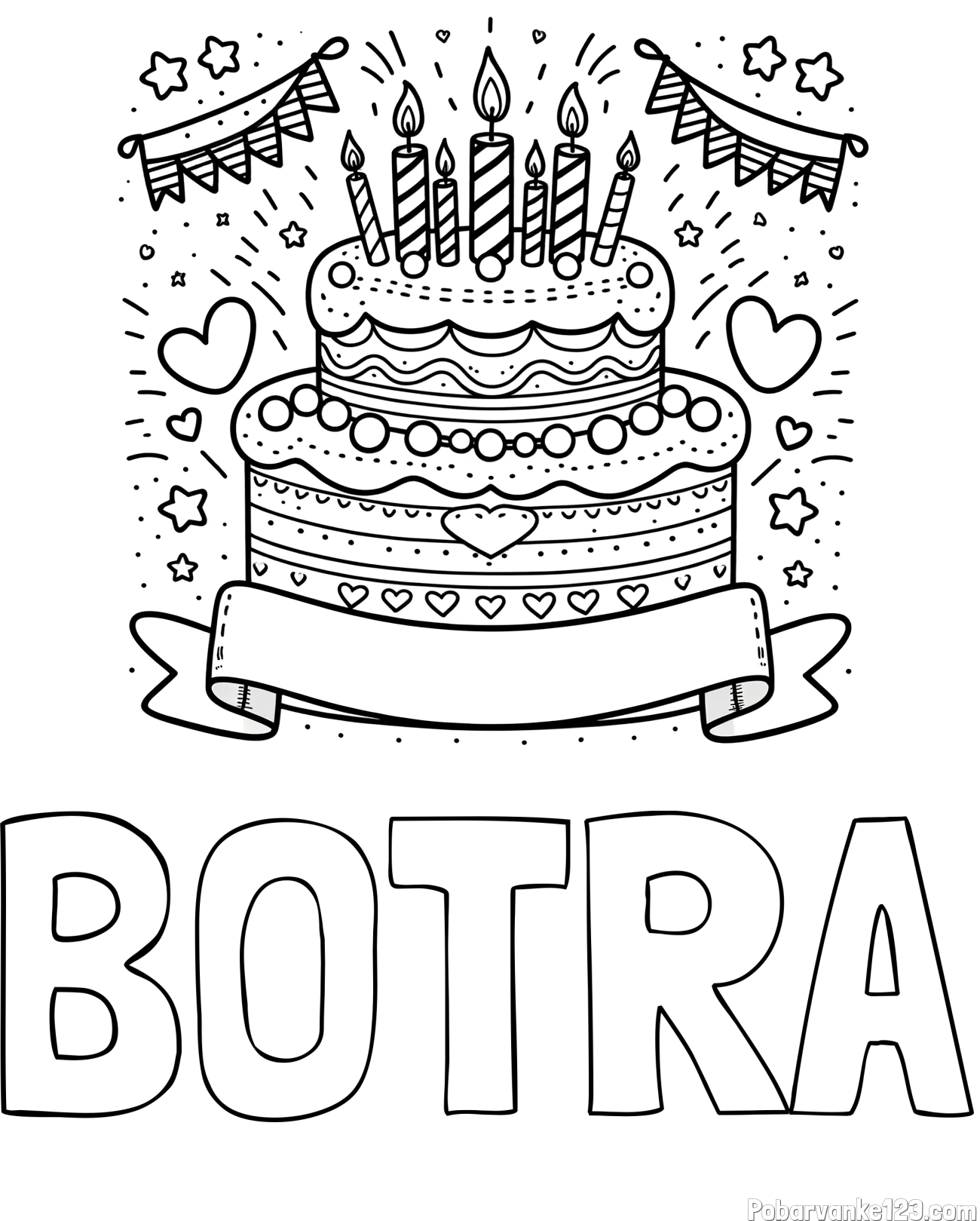 Pobarvanka imena BOTRA in pobarvanka velike torte za rojstni dan
