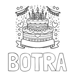 Online izdelana pobarvanka - Pobarvanka imena BOTRA in pobarvanka velike torte za rojstni dan