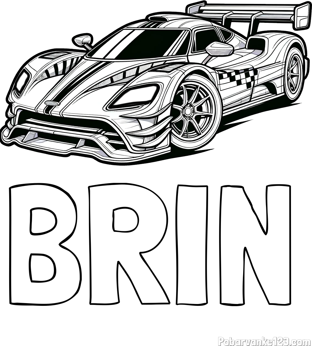 Pobarvanka imena BRIN in pobarvanka modernega športnega avtomobila
