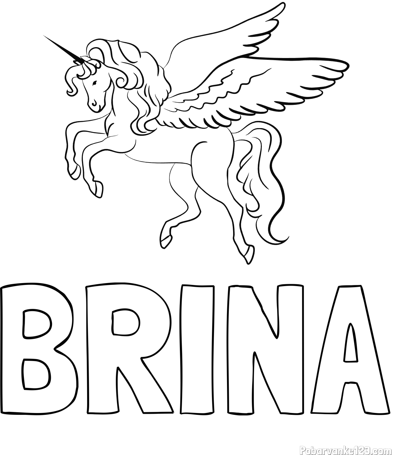 Pobarvanka imena BRINA in lepa pobarvanka samoroga