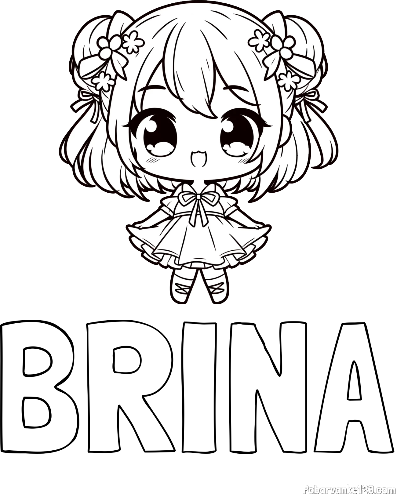 Pobarvanka imena BRINA in otroška pobarvanka punčke v japonskem anime slogu