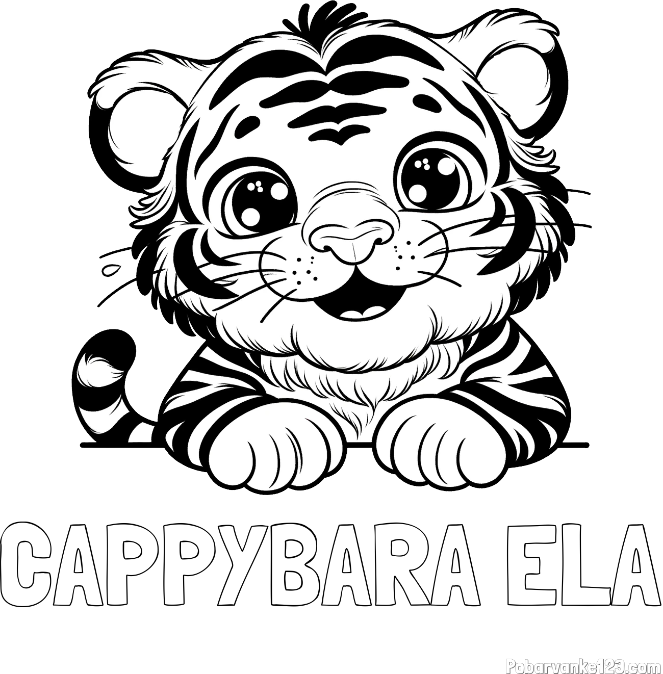 Pobarvanka imena CAPPYBARA ELA in pobarvanka tigrček