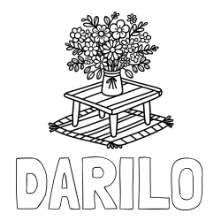 Online izdelana pobarvanka - Pobarvanka imena DARILO in pobarvanka šopka rož na mizi