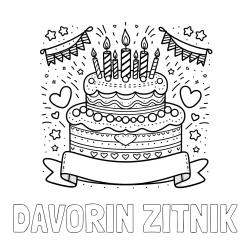 Online izdelana pobarvanka - Pobarvanka imena DAVORIN ŽITNIK in pobarvanka velike torte za rojstni dan