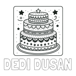 Online izdelana pobarvanka - Pobarvanka imena DEDI DUŠAN in pobarvanka slastne torte