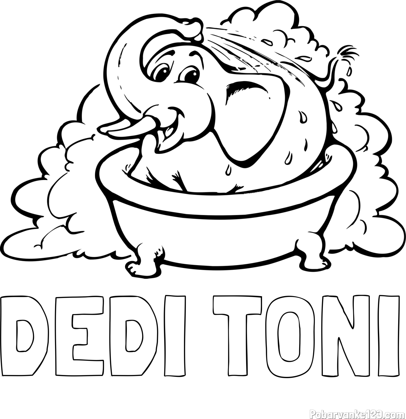Pobarvanka imena DEDI TONI in pobarvanka nasmejanega slončka