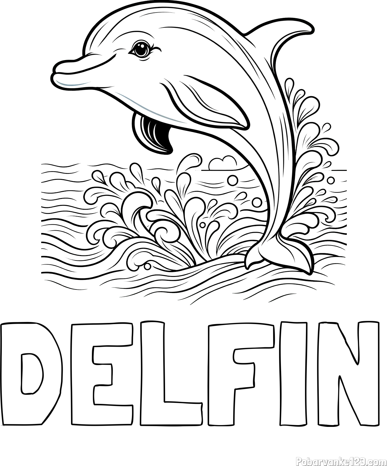 Pobarvanka imena DELFIN in pobarvanka ljubkega delfina