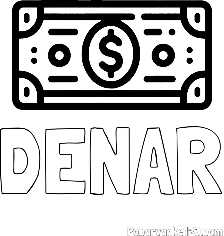 Pobarvanka imena DENAR in otroška pobarvanka bankovca