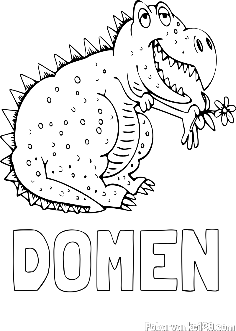 Pobarvanka imena DOMEN in pobarvanka veselega dinozavra