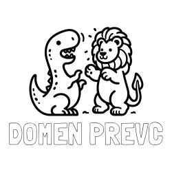 Online izdelana pobarvanka - Pobarvanka imena DOMEN PREVC in pobarvanka dinozavra, ki napada leva