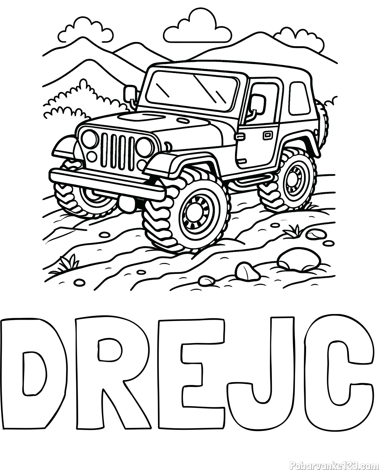 Pobarvanka imena DREJC in pobarvanka džipa na terenu