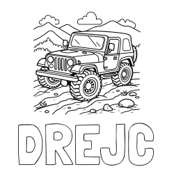 Online izdelana pobarvanka - Pobarvanka imena DREJC in pobarvanka džipa na terenu