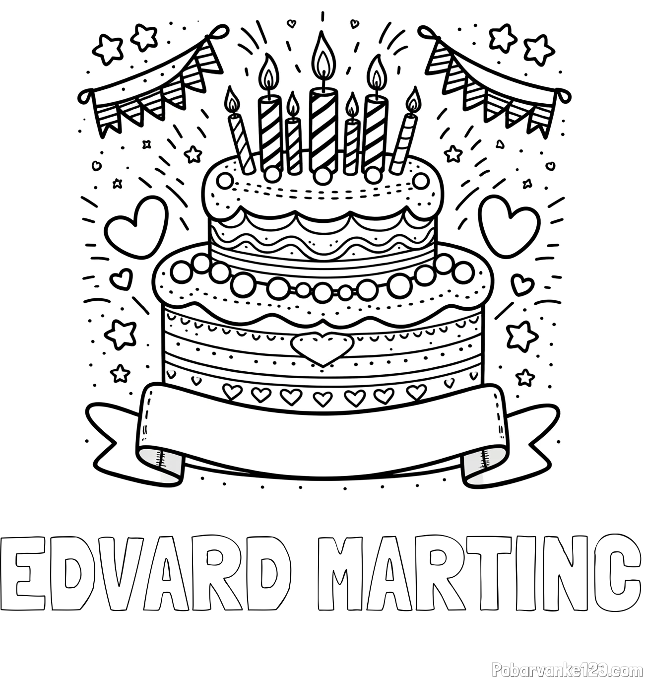 Pobarvanka imena EDVARD MARTINC in pobarvanka velike torte za rojstni dan