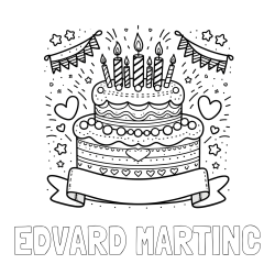Online izdelana pobarvanka - Pobarvanka imena EDVARD MARTINC in pobarvanka velike torte za rojstni dan