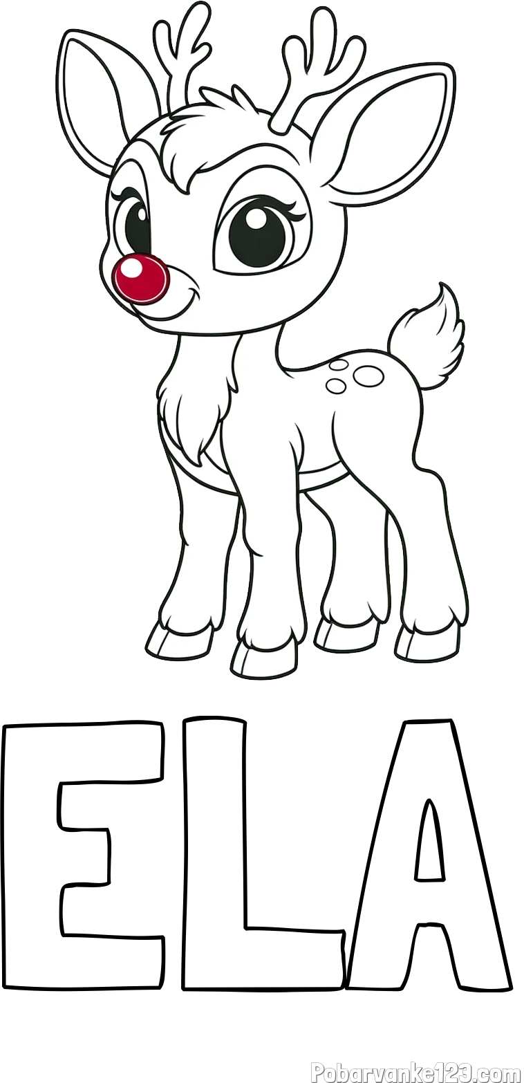 Pobarvanka imena ELA in pobarvanka nasmejanega jelenčka Rudolfa