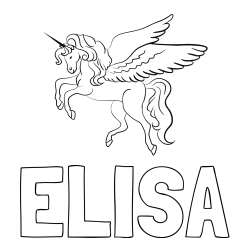 Online izdelana pobarvanka - Pobarvanka imena ELISA in lepa pobarvanka samoroga