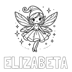 Online izdelana pobarvanka - Pobarvanka imena ELIZABETA in otroška pobarvanka čudovite vile