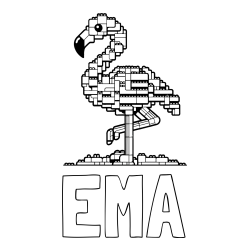 Online izdelana pobarvanka - Pobarvanka imena EMA in pobarvanka flaminga sestavljenega iz LEGO kock