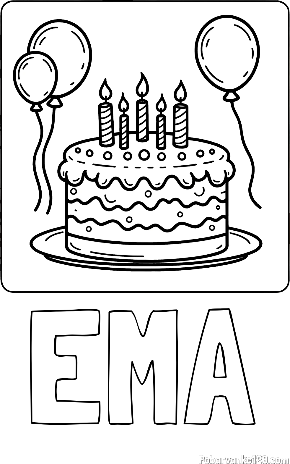 Pobarvanka imena EMA in pobarvanka torte za 5. rojstni dan