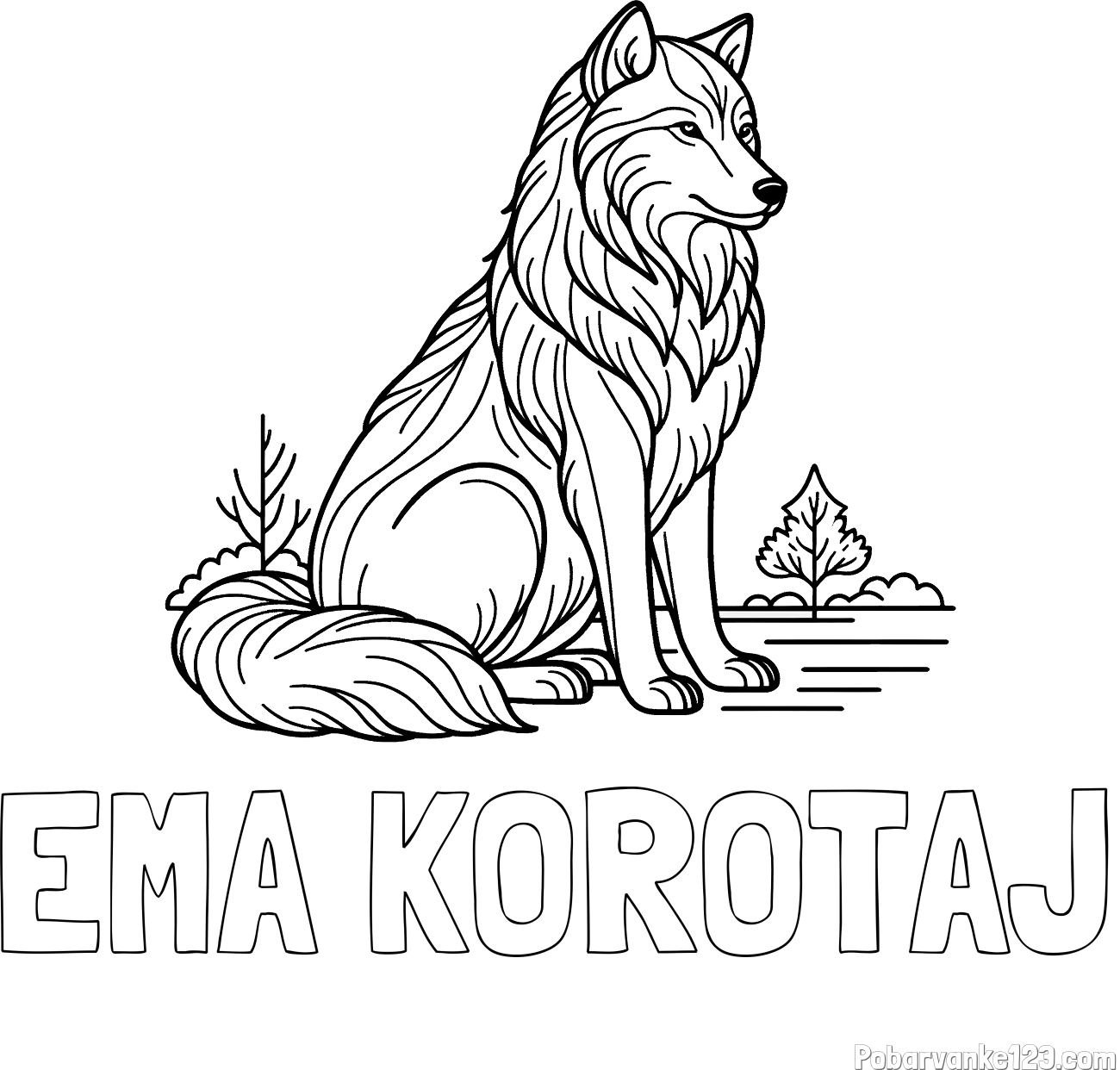 Pobarvanka imena EMA KOROTAJ in pobarvanka sedečega volka