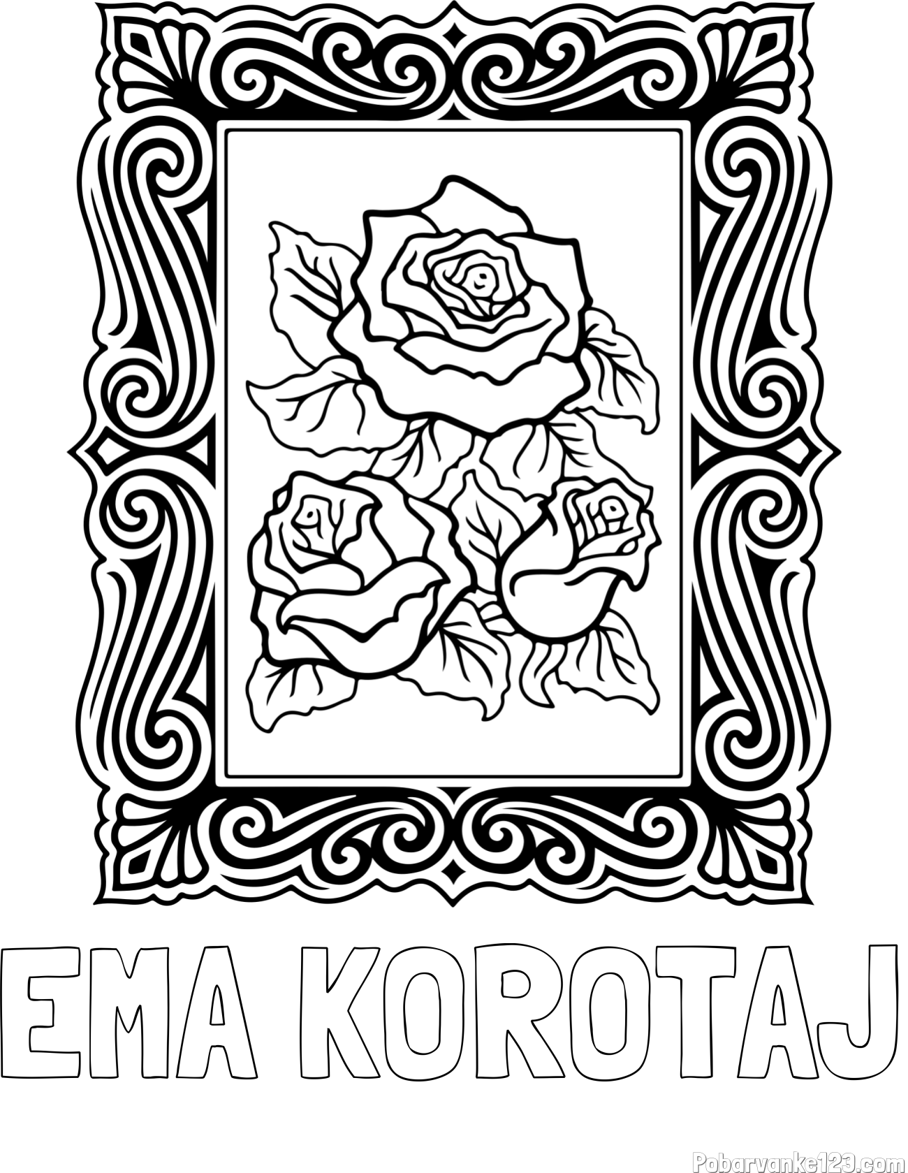 Pobarvanka imena EMA KOROTAJ in pobarvanka  uokvirjene slike vrtnic