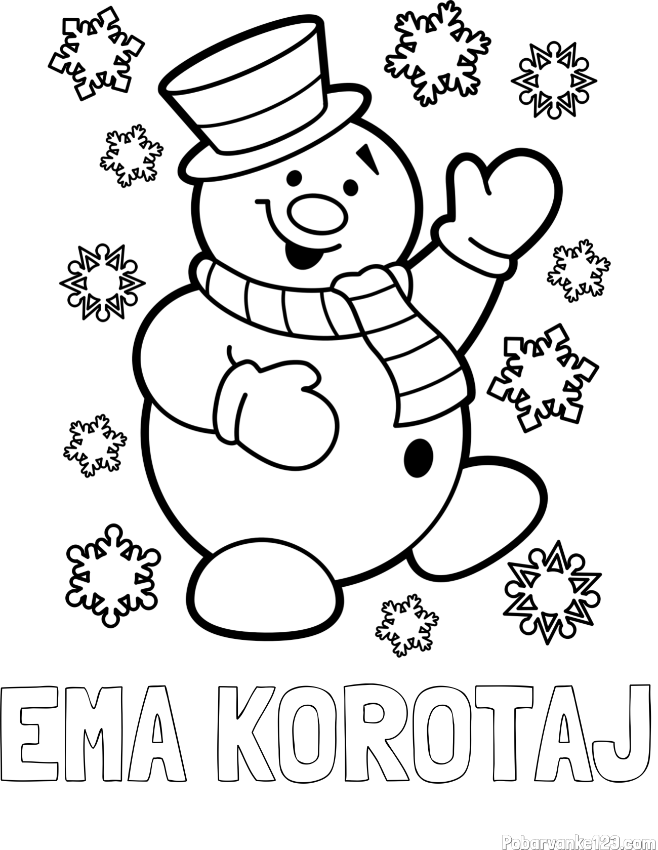 Pobarvanka imena EMA KOROTAJ in pobarvanka veselega snežaka