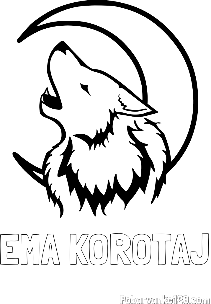 Pobarvanka imena EMA KOROTAJ in pobarvanka volk in lune
