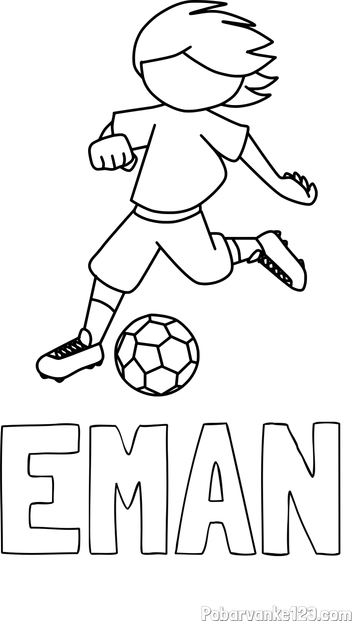 Pobarvanka imena EMAN in otroška pobarvanka preprosto ilustriranega nogometaša
