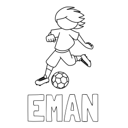 Online izdelana pobarvanka - Pobarvanka imena EMAN in otroška pobarvanka preprosto ilustriranega nogometaša