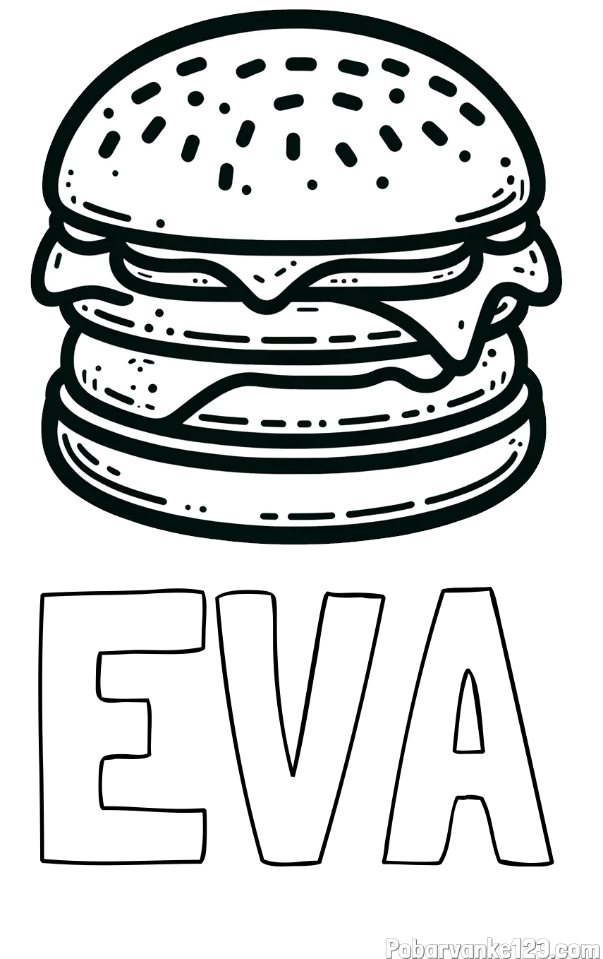 Pobarvanka imena EVA in preprosta pobarvanka hamburgerja