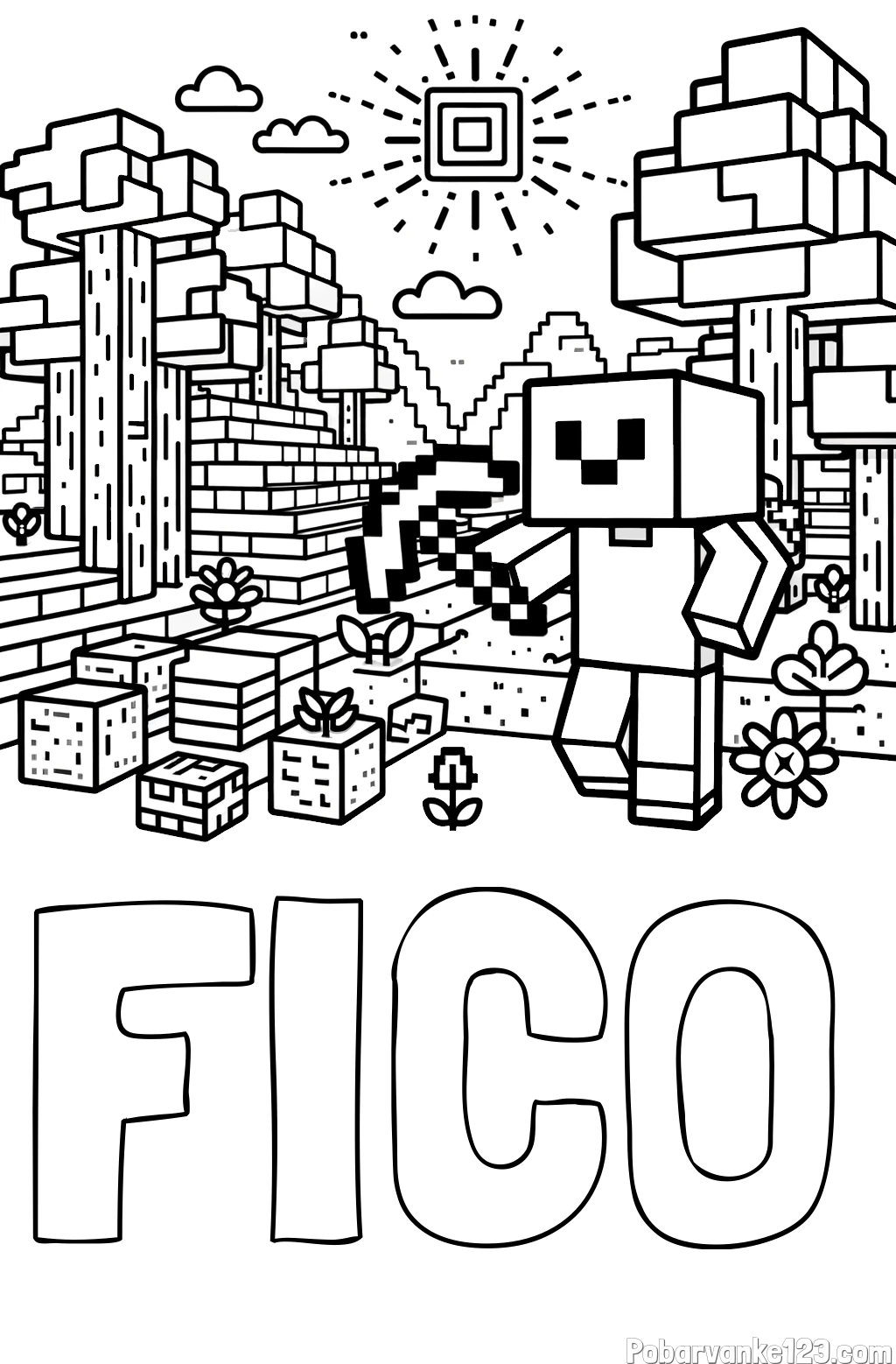 Pobarvanka imena FIČO in pobarvanka Minecraft sveta