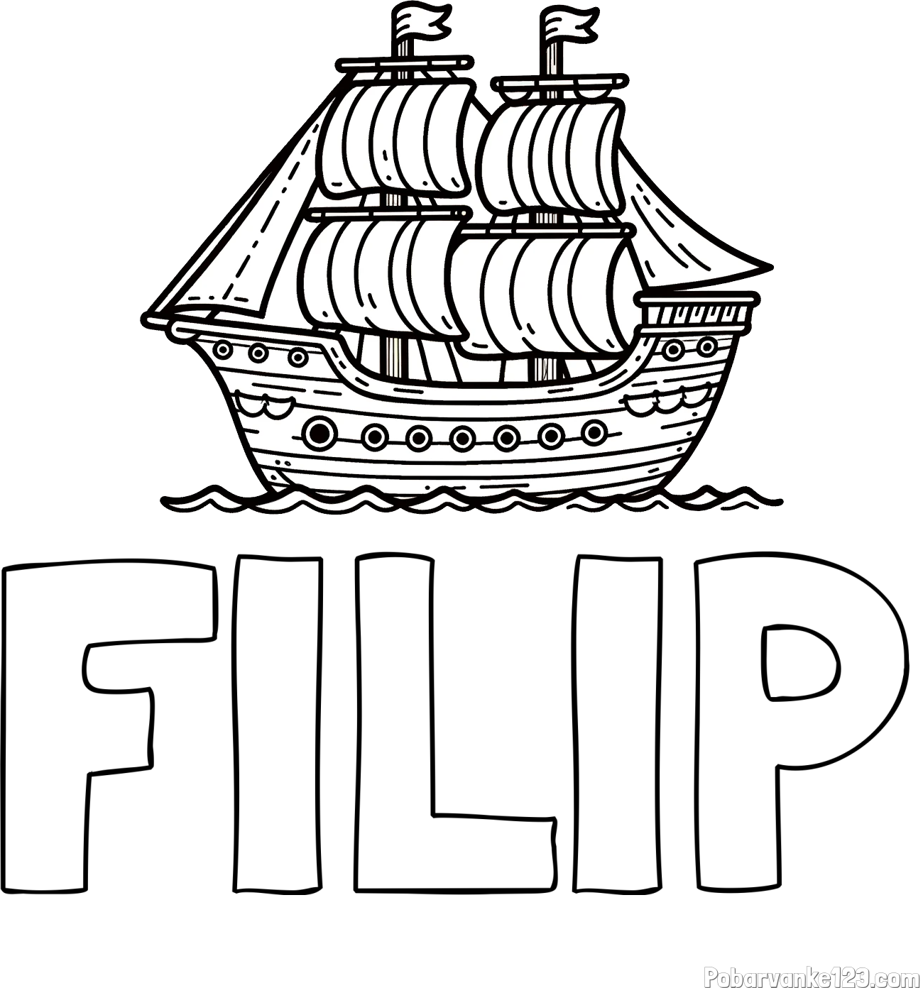 Pobarvanka imena FILIP in otroška pobarvanka ladje