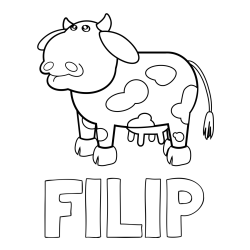 Online izdelana pobarvanka - Pobarvanka imena FILIP in otroška pobarvanka smešne krave