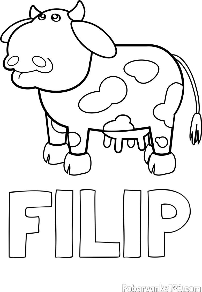 Pobarvanka imena FILIP in otroška pobarvanka smešne krave
