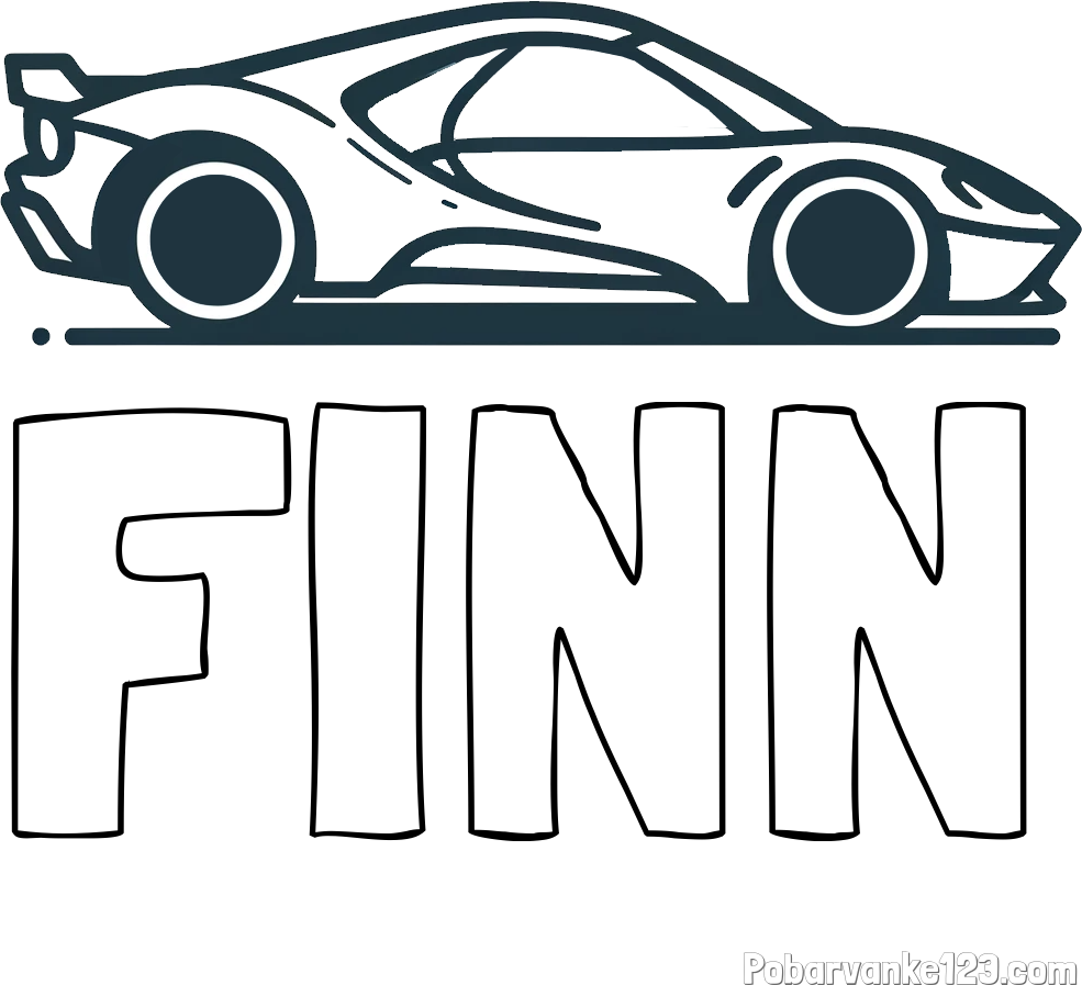 Pobarvanka imena FINN in otroška pobarvanka dirkalnega avtomobila