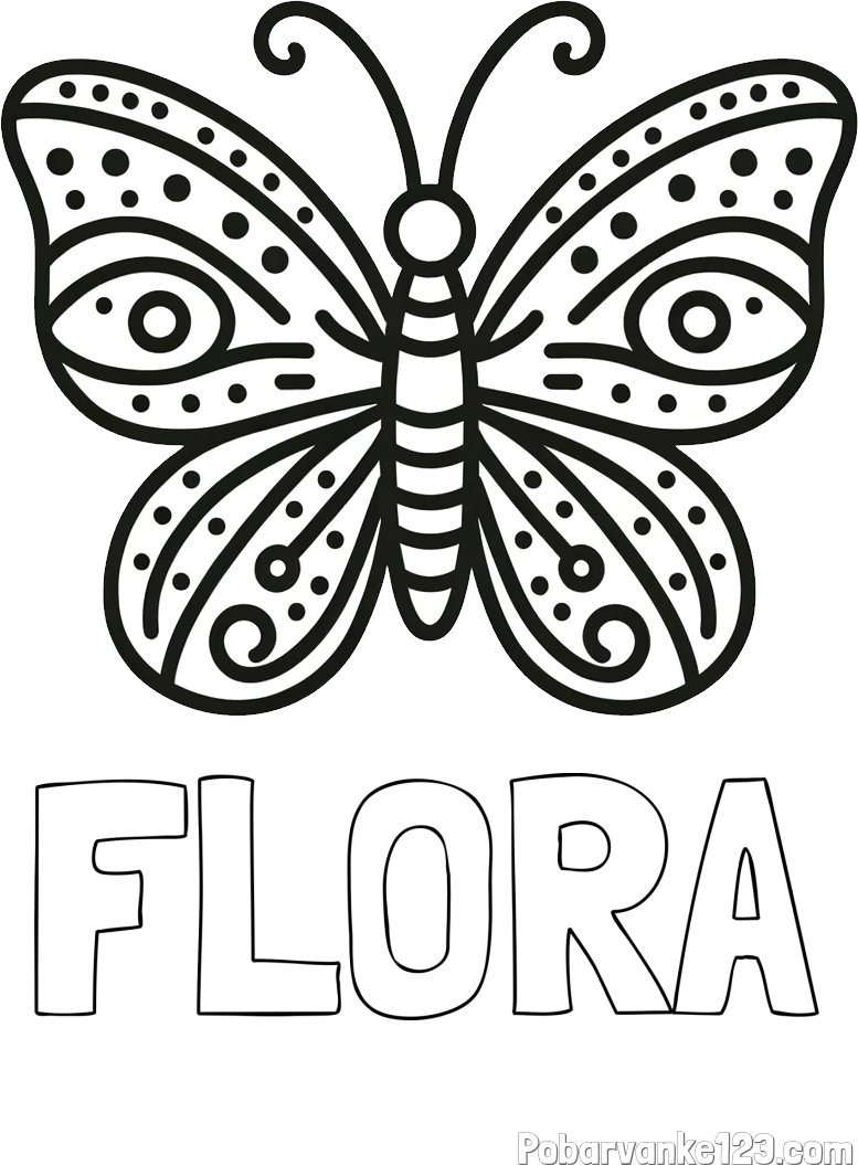 Pobarvanka imena FLORA in preprosta pobarvanka metulja