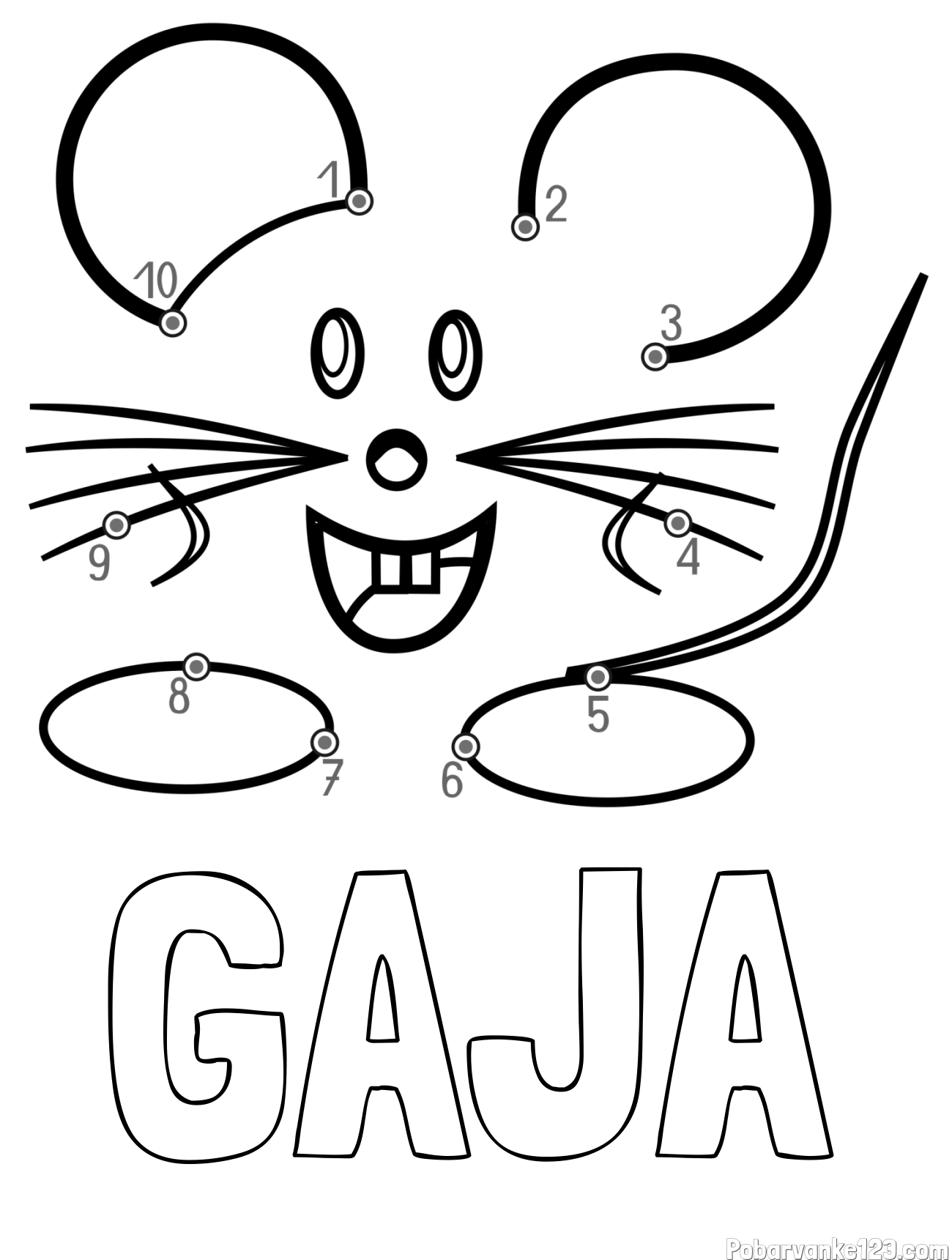 Pobarvanka imena GAJA in pobarvanka poveži številke - ljubka miška