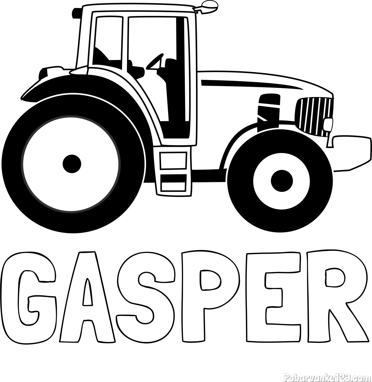 Pobarvanka imena GAŠPER in pobarvanka velikega in zmogljivega traktorja