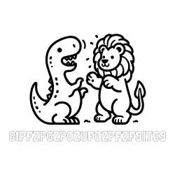 Online izdelana pobarvanka - Pobarvanka imena GIPFZPGZP0ZUF0ZPFZF9IT69 in pobarvanka dinozavra, ki napada leva