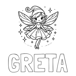 Online izdelana pobarvanka - Pobarvanka imena GRETA in otroška pobarvanka čudovite vile