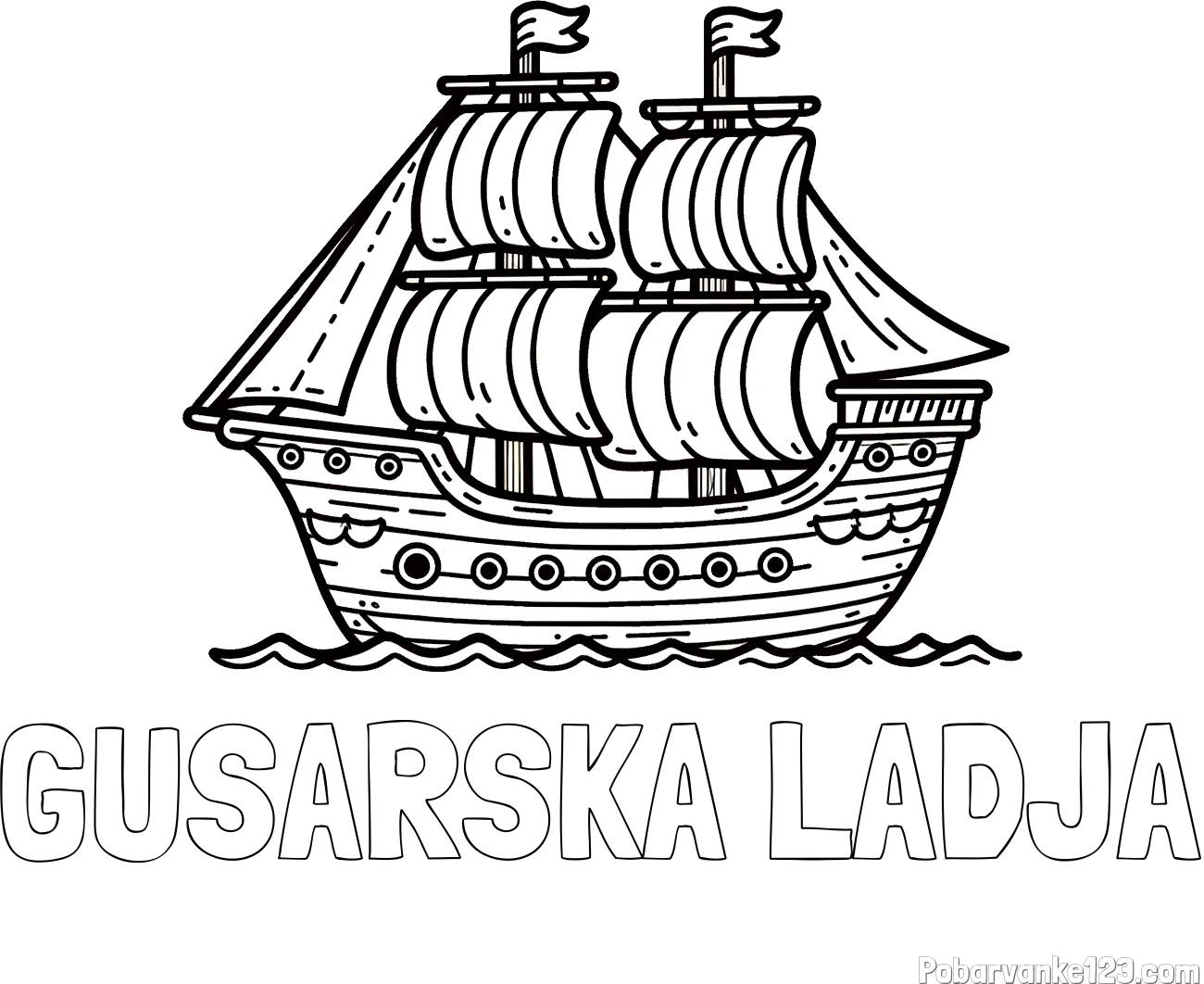 Pobarvanka imena GUSARSKA LADJA in otroška pobarvanka ladje