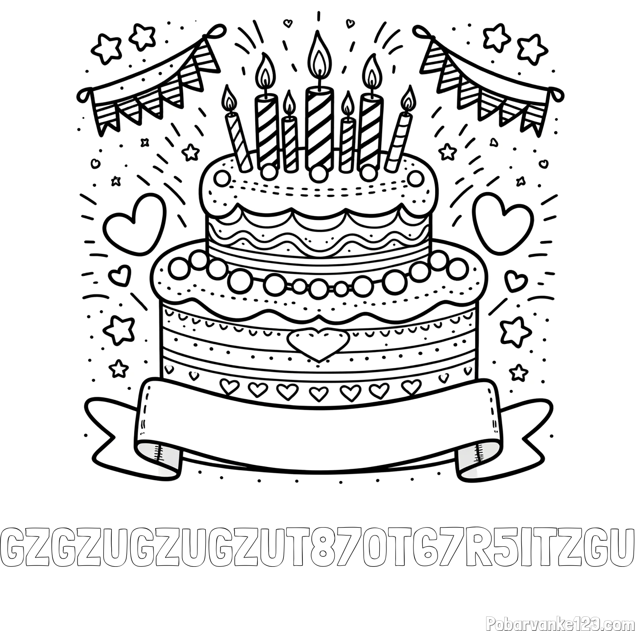 Pobarvanka imena GZGZUGZUGZUT87OT67R5ITZGU in pobarvanka velike torte za rojstni dan
