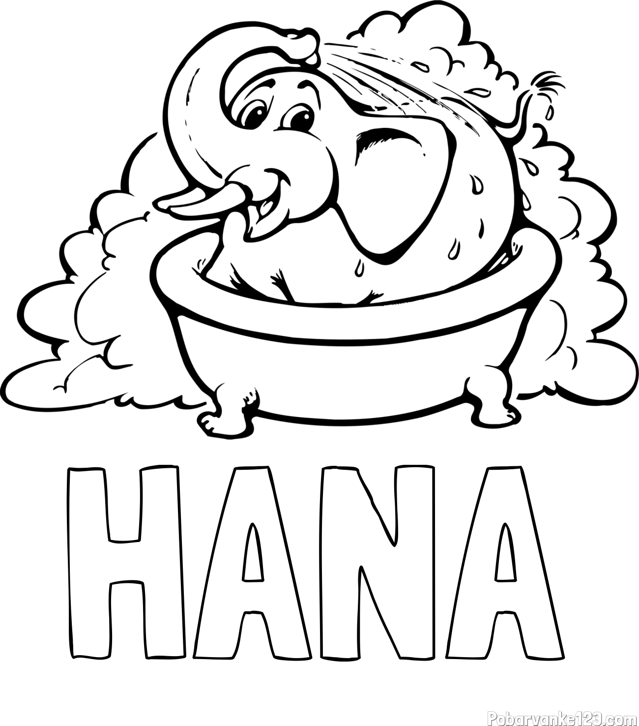 Pobarvanka imena HANA in pobarvanka nasmejanega slončka