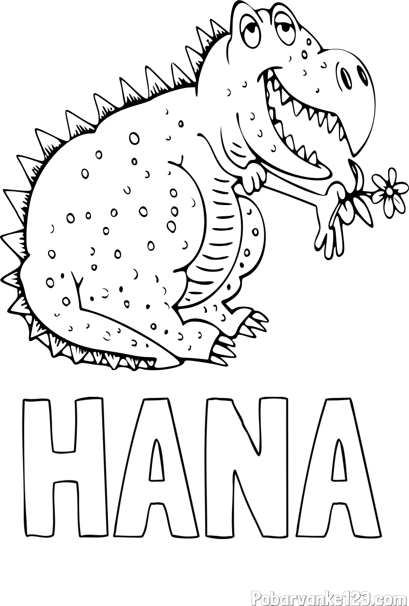 Pobarvanka imena HANA in pobarvanka veselega dinozavra