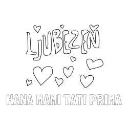 Online izdelana pobarvanka - Pobarvanka imena HANA MAMI TATI PRIMA in pobarvanka ljubezni ❤