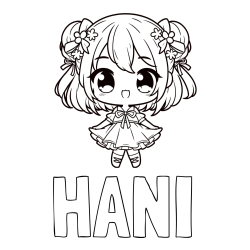 Online izdelana pobarvanka - Pobarvanka imena HANI in otroška pobarvanka punčke v japonskem anime slogu